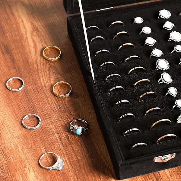 Ringe Organiserbakke 100 Slots Ringeholder Med Klar Låg Fløjls Ringe Opbevaringsboks Ringebakke Til Smykkebutik Ringe Display Case Til Smykke Show Ring B