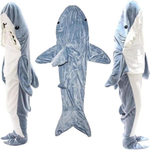 Shark Blanket -huppari Adult - Aikuisten puettava peitto - Huppari Sininen valkoinen makuupussi (140cm-210cm) 190cm