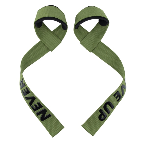 Vektløftende stropper Polstrede håndledd Styrketrening Støtte Markløft stropper for menn Green NEVER GIVE UP 2pcs