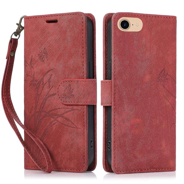 Orkidé Läderfodral för iPhone 7 / 8 / SE 2022 Red