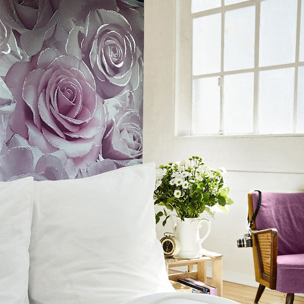 Madison Rose Glitter Floral Tapet Muriva Amethyst/Lilac