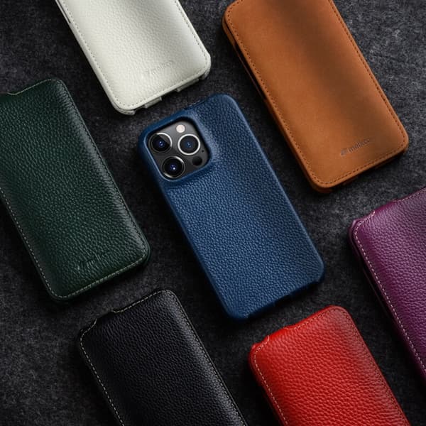 MELKCO Mobilcover til iPhone 14 Pro Max Ægte Læder + PC Vertikalt Flip - Brun 100