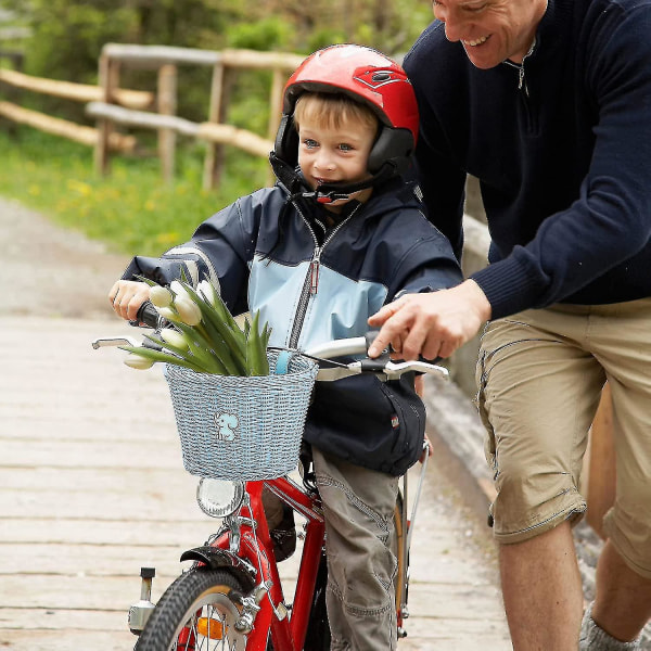 Pyöränkori lapsille etupyörän tarvikkeet kudottu paju polkupyörän kori ohjaustangon viiruilla Blue