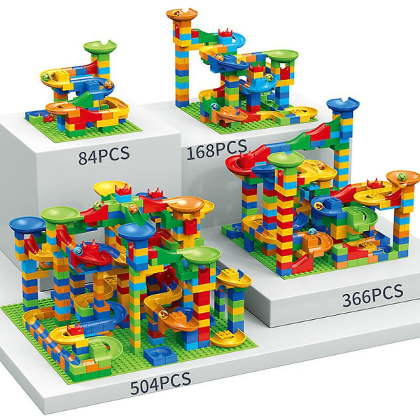 84-504 kpl Pienikokoinen Marmori Race Run Blocks Labyrintti Pallorata Rakennuspalikat Kokoonpano Rakenne Malli Rakennustiilet Lelut 366pcs