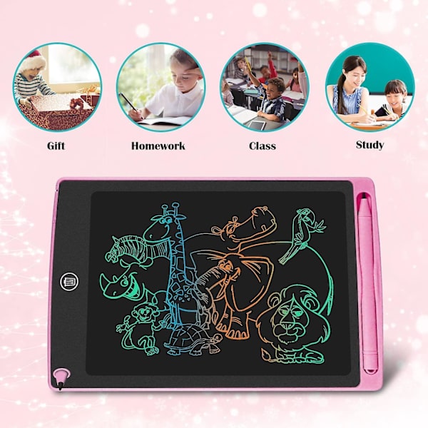 Fargerik LCD Skrivetavle, (rosa) 8,5 tommers Tegnebrett Grafikktavle Nøkkel Lås Håndskrift Doodle Tegneblokk Barn Lekegaver For Gutter Jenter