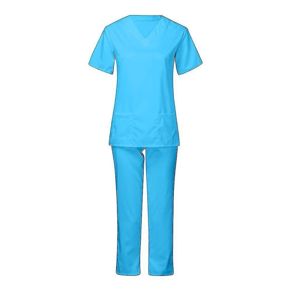 Unisex Top Pants Scrub Set Sairaanhoitajan hammaslääkäripuku käytettäväksi Sky Blue XL