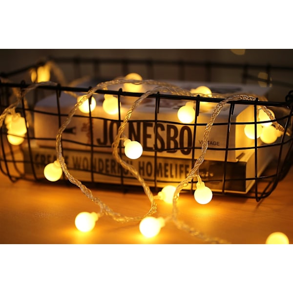 Silikon Fairy Light-kjede for julepynt hjemme Hvit kule. Varmt lys. White ball. Warm color. 10 m80lights 3 battery packsUSB