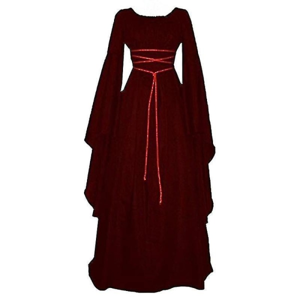 Kvinder Renæssance Middelalder Maxikjole Gotisk Cosplay Kostume Wine Red 2XL