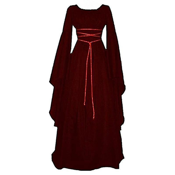 Naisten renessanssikeskiajan maksimekko goottilainen cosplay-asu Wine Red 2XL