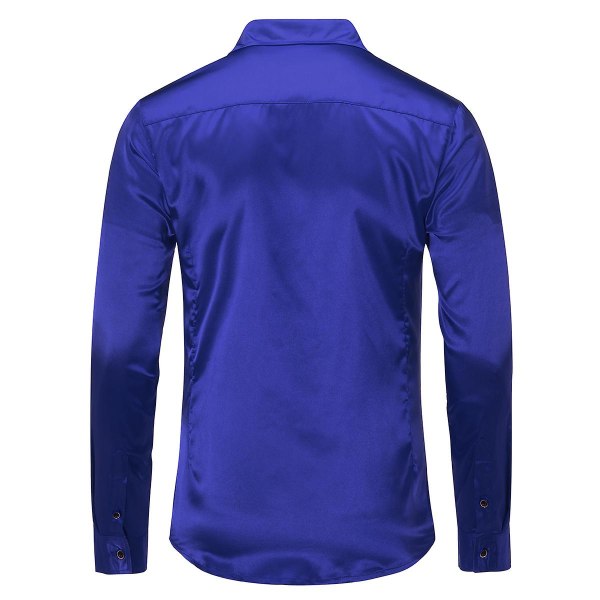 Sliktaa Casual Mode för män glänsande långärmad Slim-Fit formell skjorta Blue 3XL