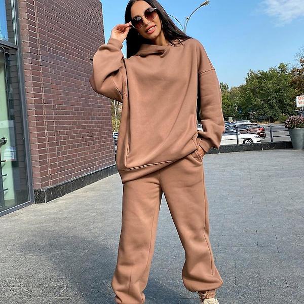 2-osainen Hupparisetti, Yksivärinen Vetoketjullinen Huppari ja Housut, Paksu Treeniasu Camel XL