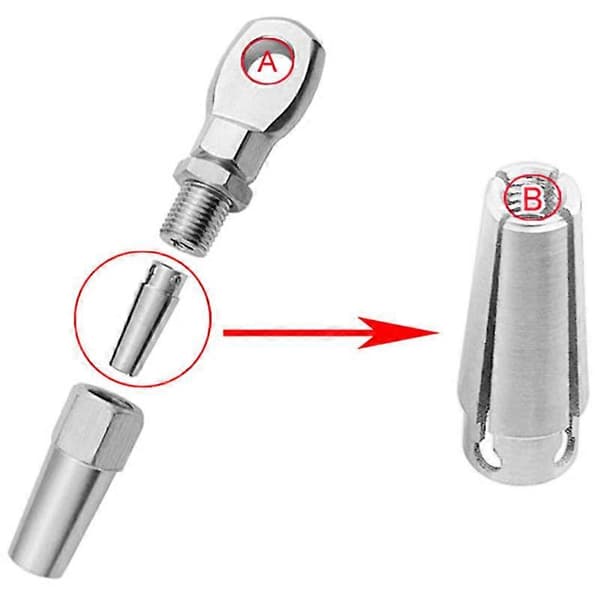 2 stk. Marine Grade 316 rustfritt stål Swageless Eye Terminal Wire Cable Rope Diy Fitting Rigging Ha silver