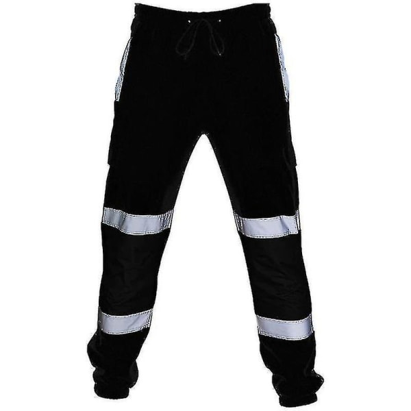 Vuxna Säkerhetsarbetsbyxor Hi Vis Viz Visibility Träningsbyxor med elastiska midja Black L