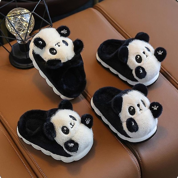 Børne tegnefilm Panda vintertøfler Plys dyre varme bomuldssko til drenge og piger Indendørs husholdnings bløde hjemmesko 1 38-39  Inner 24 CM