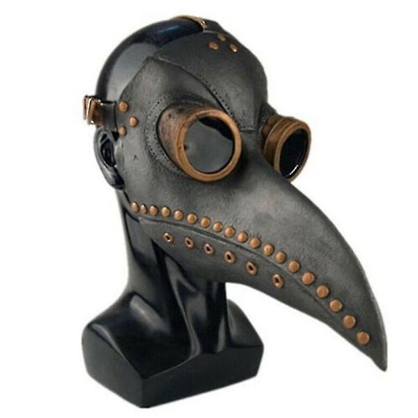 Mask Halloween Kostume Fugl Lang Næb Beak Pu Læder Steampunk Gray