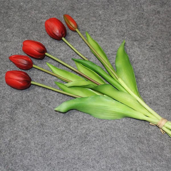 Lyxig Silikon Real Touch Tulpaner Bukett Dekorativ konstgjord blomma Hem dec Red