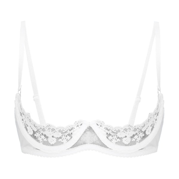 Naisten 1/4 Kupit Rintaliivit, Alaviiva, Halter-Kaula, O-Rengas, Läpinäkyvä Pitsi, Push Up Rintaliivit, Alusvaatteet, Rinnat Avatut Rintaliivit, Xinmu White D S