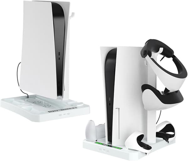 PS5 & PS VR2 Stand with Cooling Dock and Controller Charger, 3-in-1, with Headset Stand