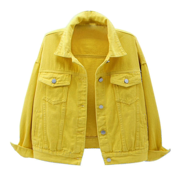 Damejakke i denim, varm, langærmet, helfarvet, vår og høst Yellow XXL