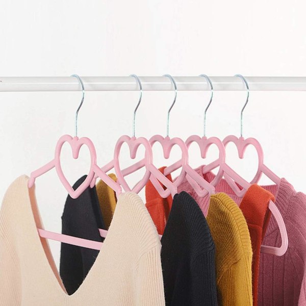 Galgar, halkfria klädhängare 20-pack med rosa färg och hjärtmönster, lämplig för kappa, skjorta, klänning, byxor, slips