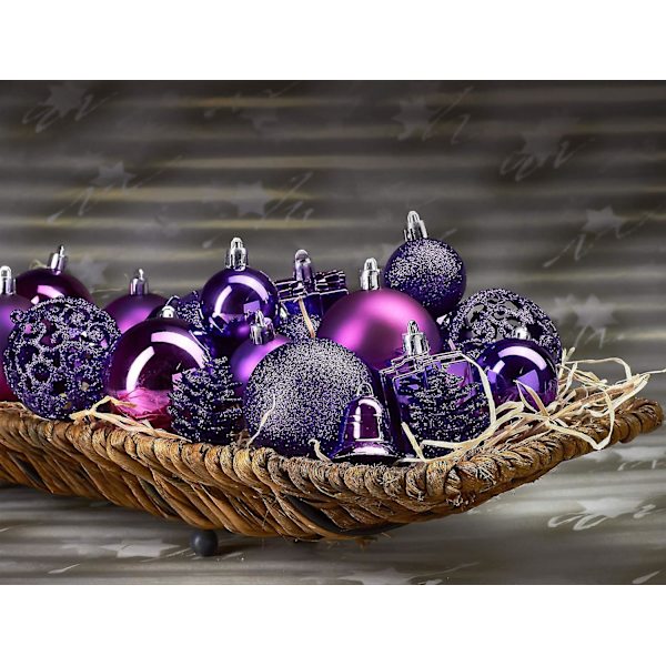 Brubaker 101-dels Julekuler med Topppynt i Lilla, Julepynt til Juletreet Purple