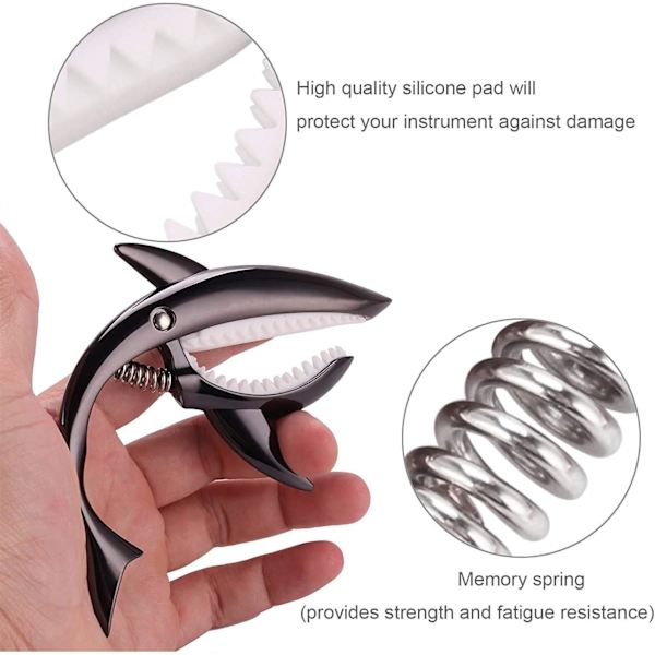 Shark Capo til Akustisk Guitar Zink Legering Guitar Capo til 4 & 6 & 12 Strenge Instrumenter - Sort