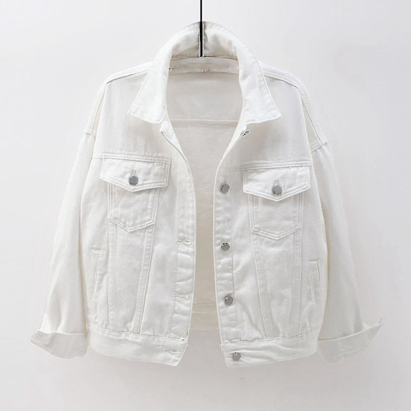 Damjacka i denim för vår och höst, varm, enfärgad, långärmad, ytterplagg White XXL