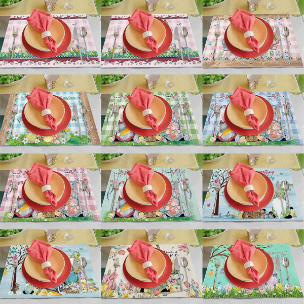 4 stk påske dekkebrikker Bomull Lin Varmebestandig bordmatte Bunny Gnome Dekkebrikke Style 11