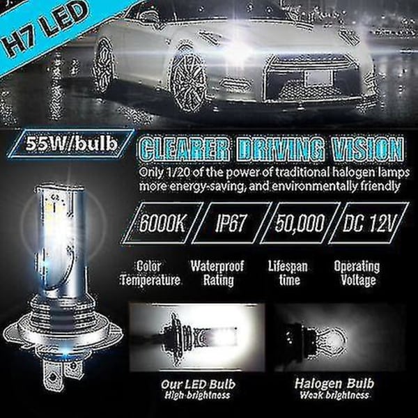 4x H7 LED-strålkastare Kit Hög/Låg Stråle 220W 60000lm Super Ljus 6000k Vit-m.4173