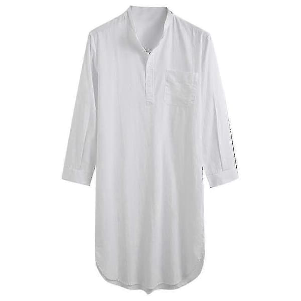 Bomulls nattlinne för män Bekväma sovkläder för män White XL