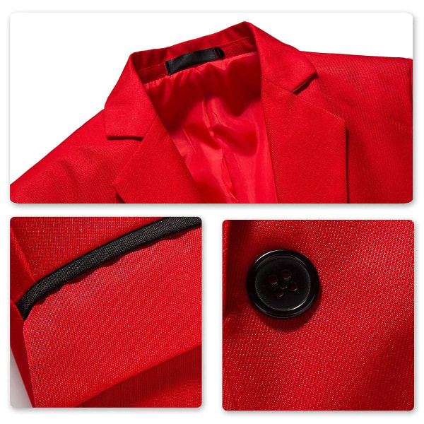 Allthemen Herr Business Casual Enknapps Naggad kavaj Enfärgad kostymjacka Red L
