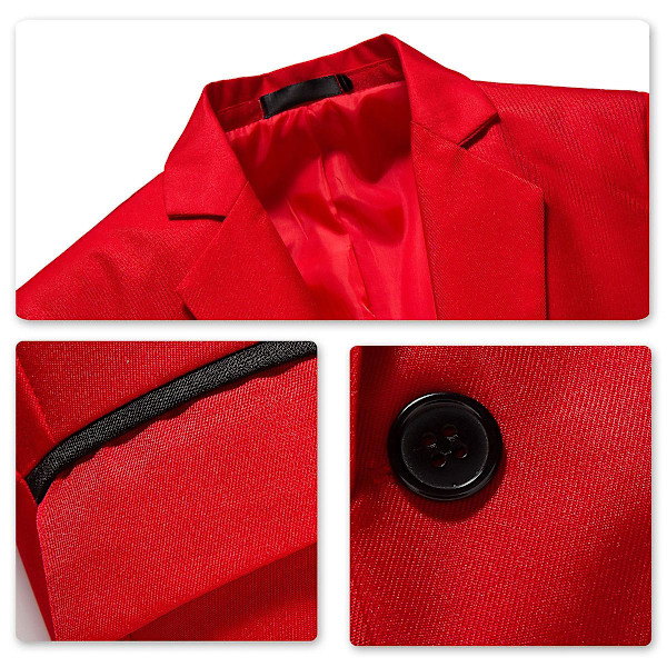 Allthemen Herre Business Casual Enknaps Jakke med Hakket Rever i Ensfarvet Red M