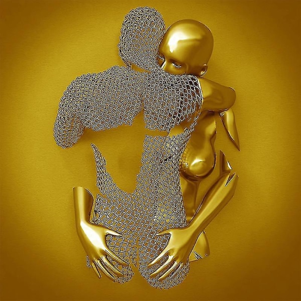 Kærlighedshjerte Grå-3d kunstvæg Metalfigur Skulptur Par hængende maleri til hjemmet Gold FD30 40X40cm