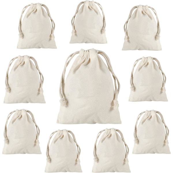 10 små tygpåsar set för målning, mini presentpåsar beige beige 12*18cm