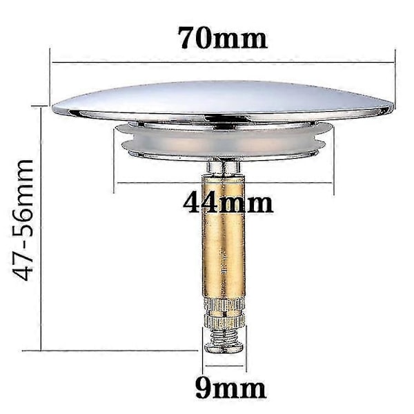 Universal Badkarspropp, 70mm, Dubbel Tätning, Höjdjusterbar, Mässing med Kromfinish (LGL)