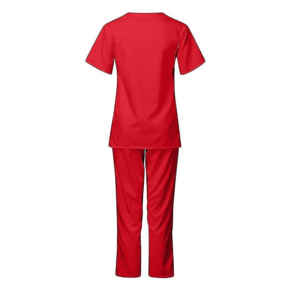Unisex Top Pants Scrub Set Sairaanhoitajan hammaslääkäripuku käytettäväksi Red XL