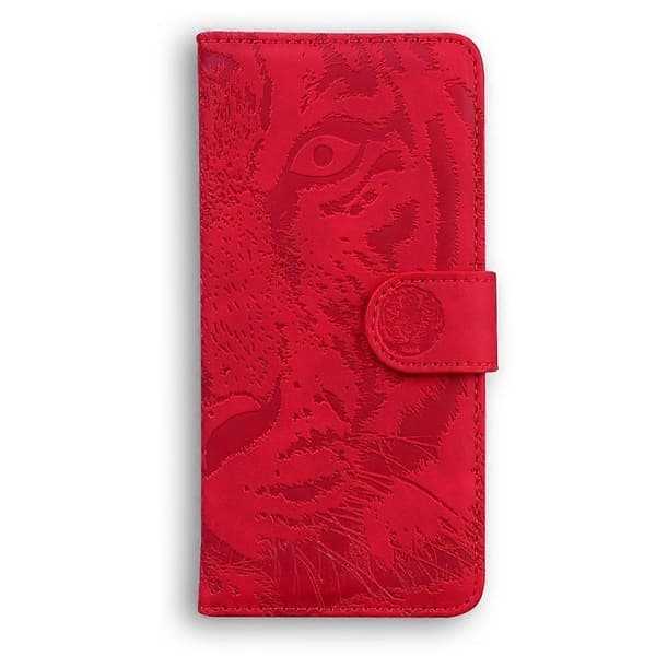 Tiger Præget Læder Etui Til Redmi 14C 4G Red