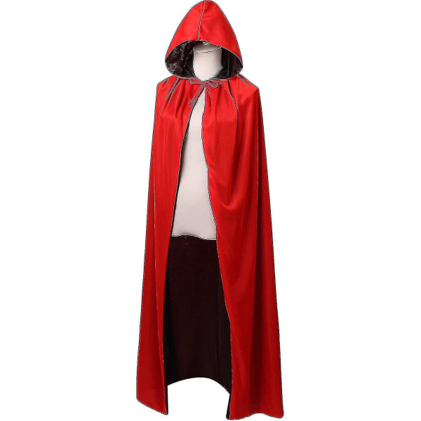 Vendbar kappe for voksne og barn, påske nyttår kappe finkjole vampyr heks trollmann Rollelek kappe-zong Black  Red 130cm