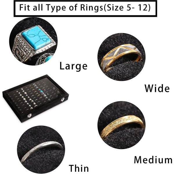 Ringe Organiserbakke 100 Slots Ringeholder Med Klar Låg Fløjls Ringe Opbevaringsboks Ringebakke Til Smykkebutik Ringe Display Case Til Smykke Show Ring B
