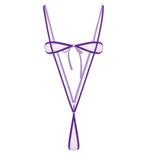 Naisten Eroottinen Seksikäs Mikro Mini G-string Thong Bikini Bodysuit Läpinäkyvä Pitsi Alusvaate Set Rintaliivit Top Suspender Alushousut Alaosa Purple
