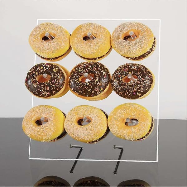 9 søyler Akryl Donut Holder Stativ Display Rack Bryllup Bursdagsfest Dekor Transparent