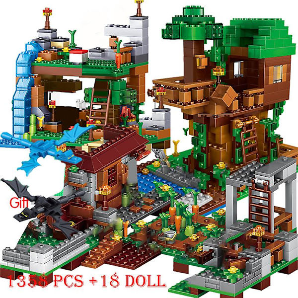 1500 stk Myworld Klodser Sæt Mine Farm Bjerg Hule Vandfald Landsby Jungle Træhus Figurer Model Byggeklodser Legetøj Gave - Klodser - A0012