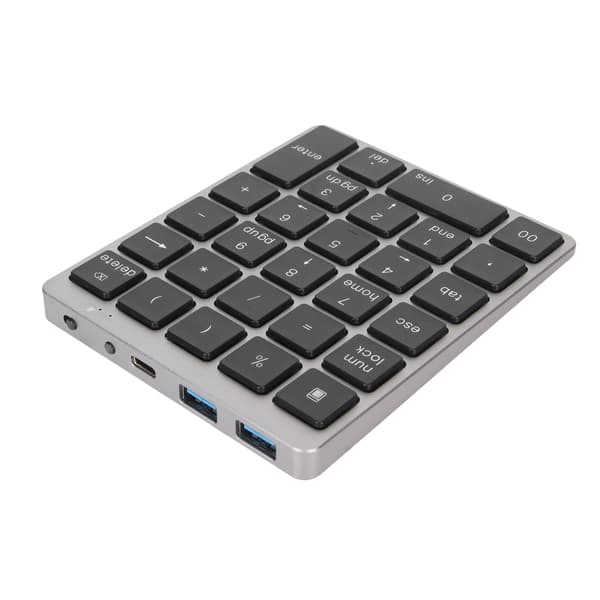 Numeric Keypad Mini USB Rechargeable Wired 28 Keys Slim Portable Aluminum Alloy Dark Gray