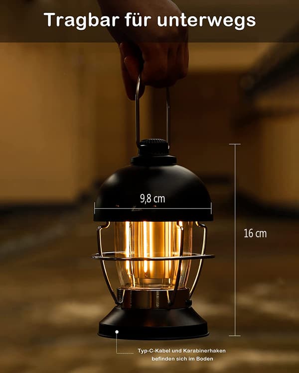 5000 mAh Rechargeable LED Camping Lantern, Retro Camping Lantern Battery with 350 LM Warm White, 70 Hours Lighting Time, Stepless Dimmable, 3 Modes