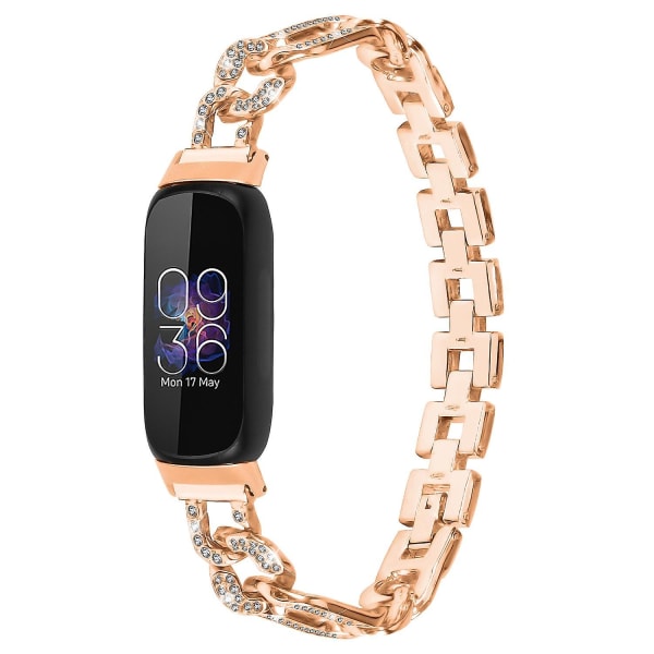 För Fitbit Inspire 3 Alloy Metal Watch Band Bling Rhinestone Decor Armband Strap-Rose Gold Pink gold Style B Fitbit Inspire 3