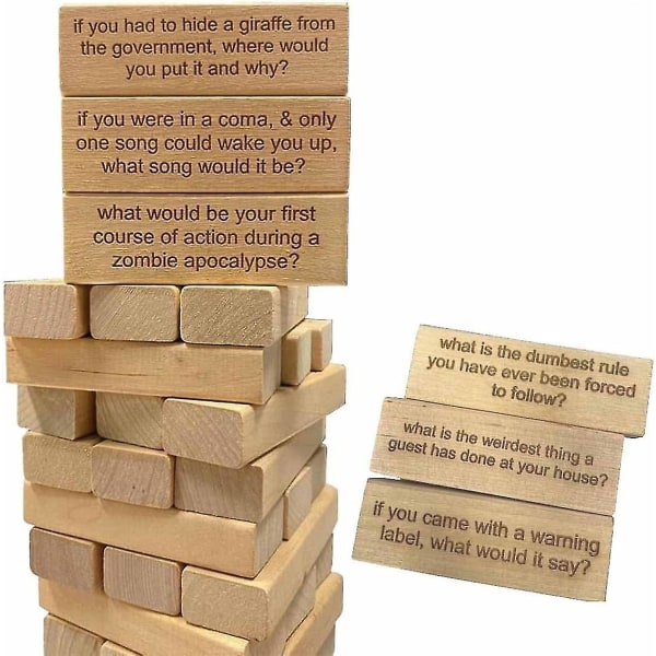 54 stykker spørgsmål Tumbling Tower Game,byggeklodser Plænegård udendørsspil,træblokke Plænegård udendørs