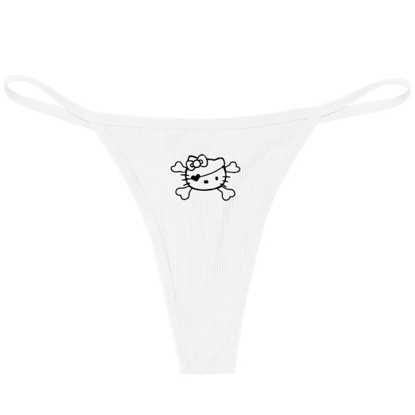 Hellokitty Ren Bomull Tunn Rem Sexig Stringtrosa Låg Midja Sömlös Anime Tecknad Kuromi Underkläder för Kvinnor Enkla Ribbade T-trosor VIT 3 WHITE 3 L