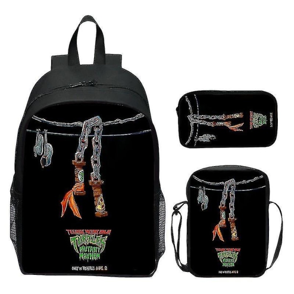 2024 Nya Teenage Mutant Ninja Turtles Skolväska Axelväska Pennväska 3-pack 16\" Ryggsäck Cartoon Tryckt Väskor Pojkar Födelsedagspresent Hög Kvalitet T-10
