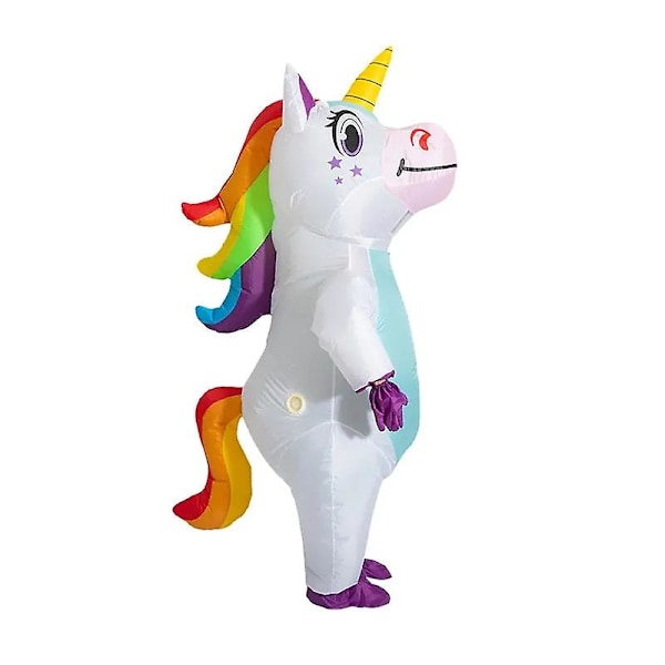 Lila Enhörning Uppblåsbar Dräkt Vuxen Barn Regnbåge Halloween Kostymer För Kvinnor Män Vuxen Karneval Maskot Jul Cosplay Vit-Blå White-Blue Adult 150-190cm