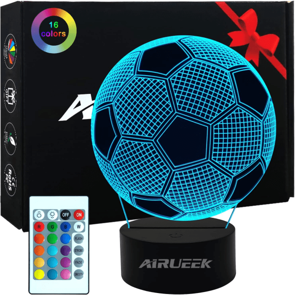 Fodboldnatlampe til børn, med fjernbetjening 16 farver skiftende, værelsesindretning julefødselsdagsfodboldgaver
